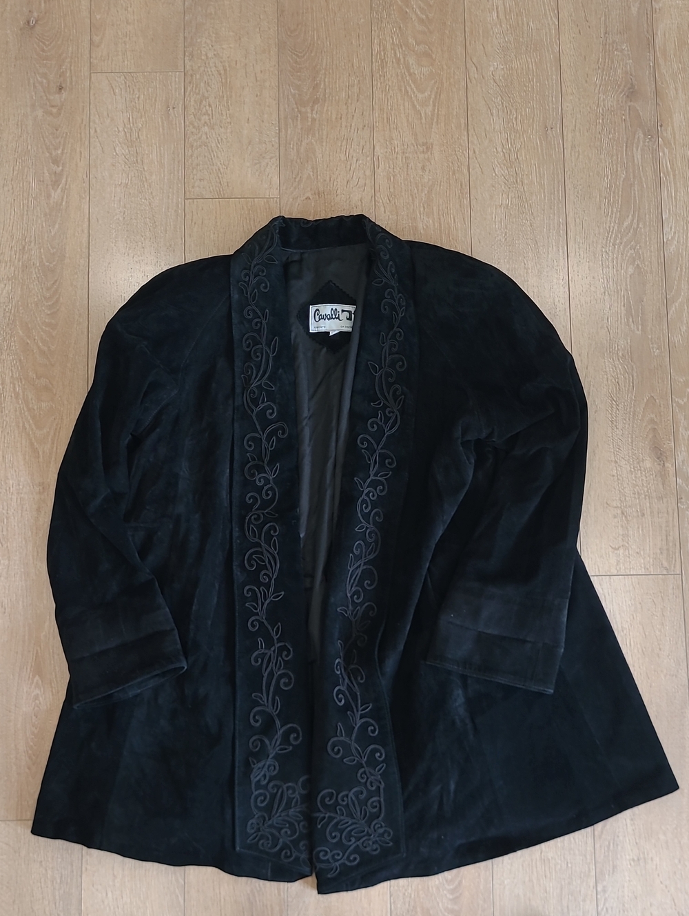 70's/80's Cavalli Black Suede Mid-Length Jacket/Western/Boho Soutache Embroidery